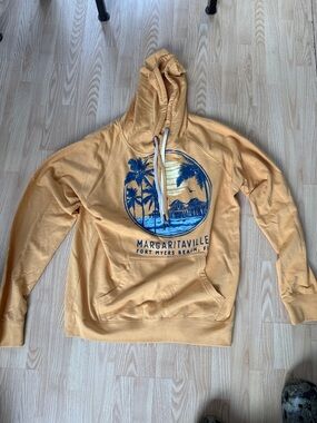 Margaritaville Women’s Mustard Yellow Crewneck Hoodie with Blue Graphic